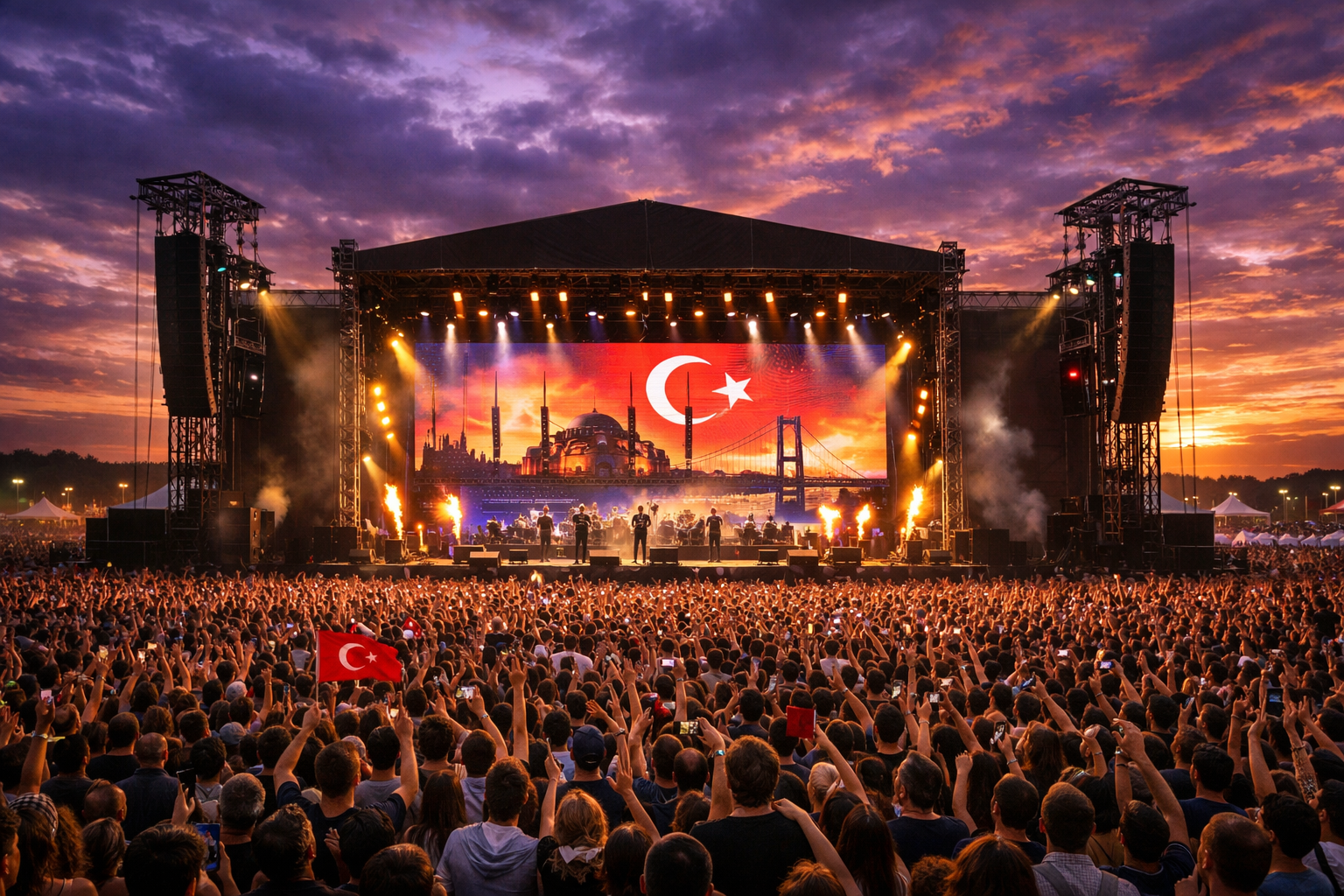 Acik havada canli muzik sahnesi