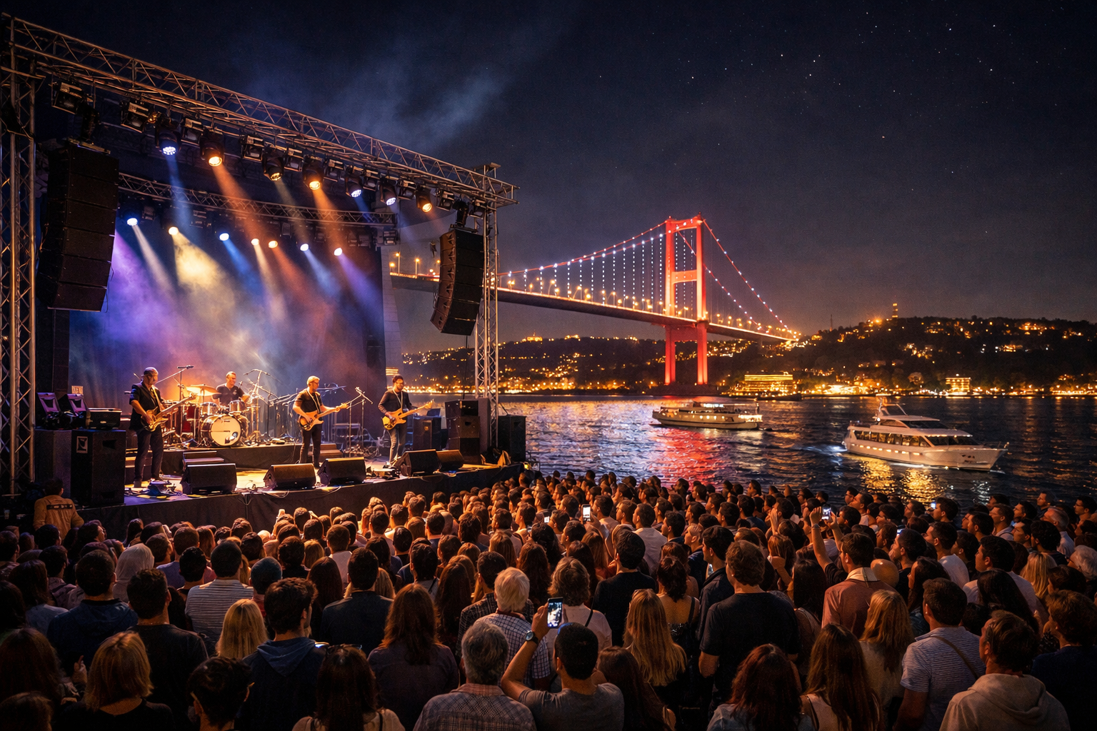 İstanbul Boğaziçi kıyısında kültürel atmosfer ve açık hava sahnesi