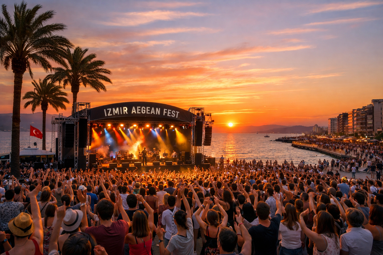 İzmir Ege kıyısında festival atmosferi ve açık hava müzik deneyimi
