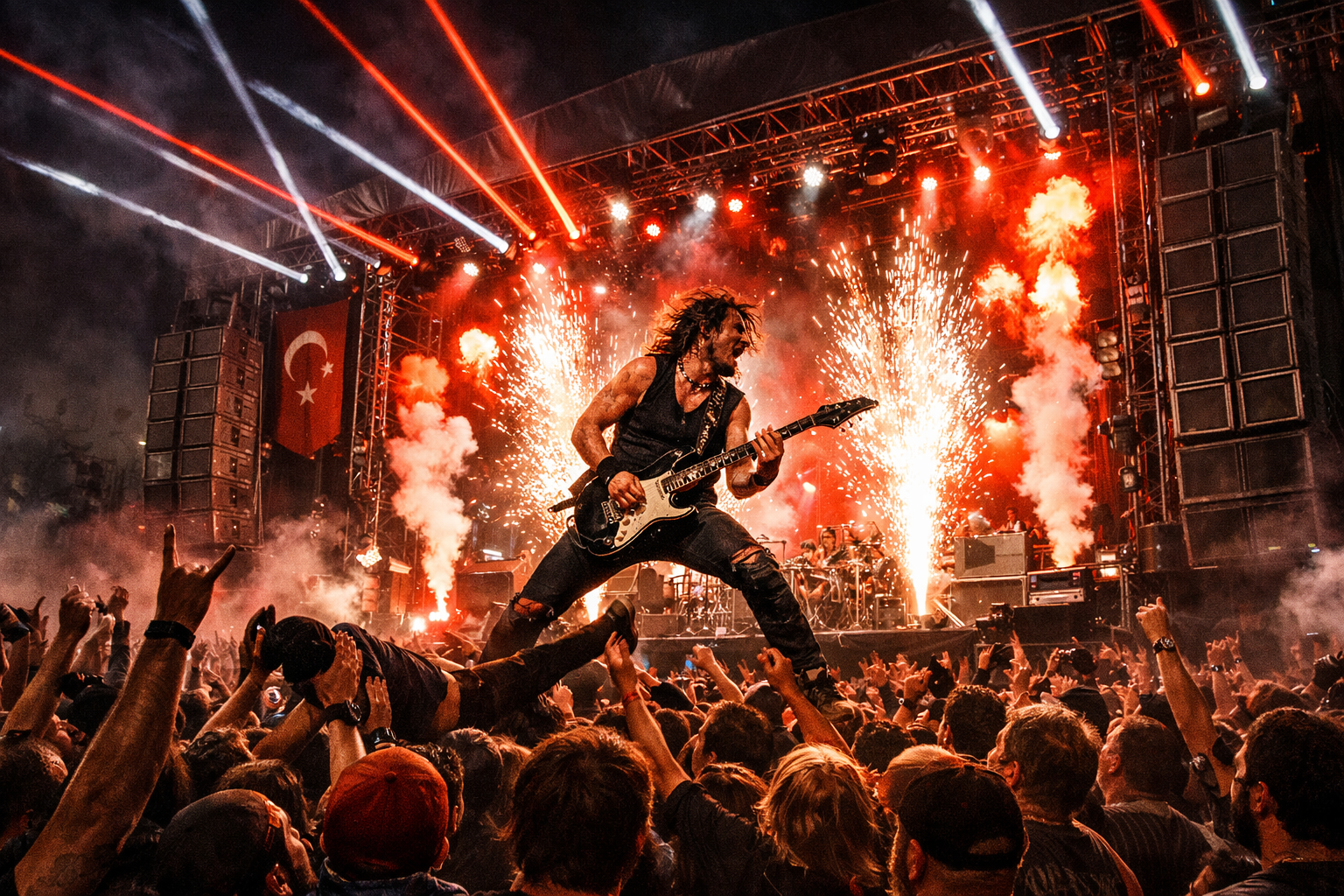 Rock festivali sahne goruntusu